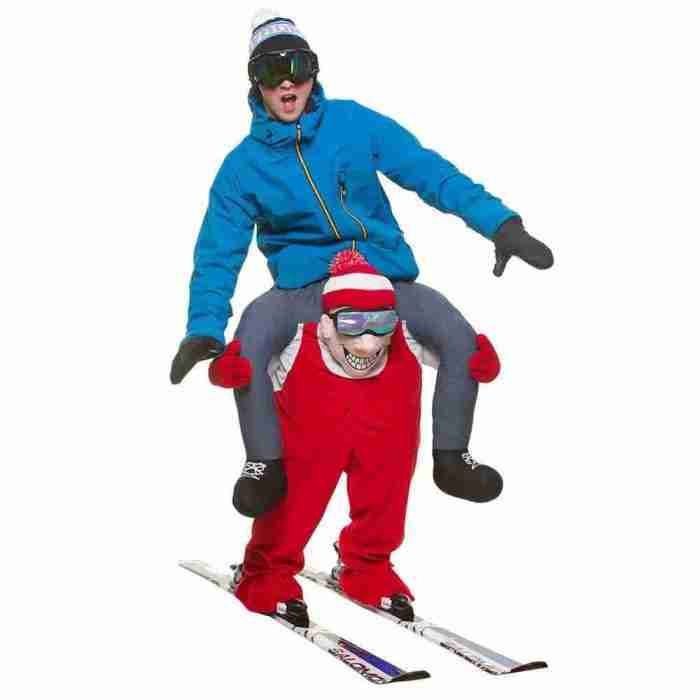 Piggyback Skifahrer Kostüm Carry Me Ski Guy rot Unisex Faschingskostüm