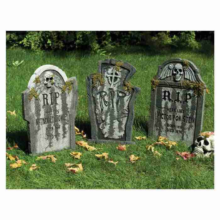 Halloween Grabsteine 56cm mit Moos 3er Set - gruselige Dekoration