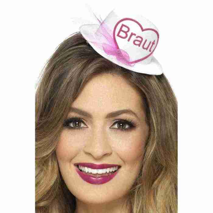 Braut Hut Weiß Rosa mit Haarclip Schleier Hochzeit Accessoire