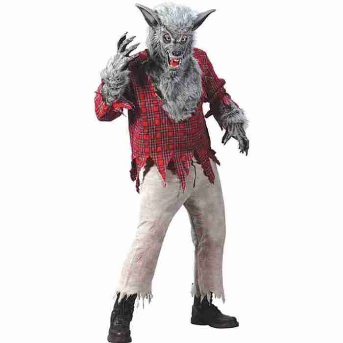 Werwolf Kostüm Erwachsene grau Plüschmaske Halloween Verkleidung
