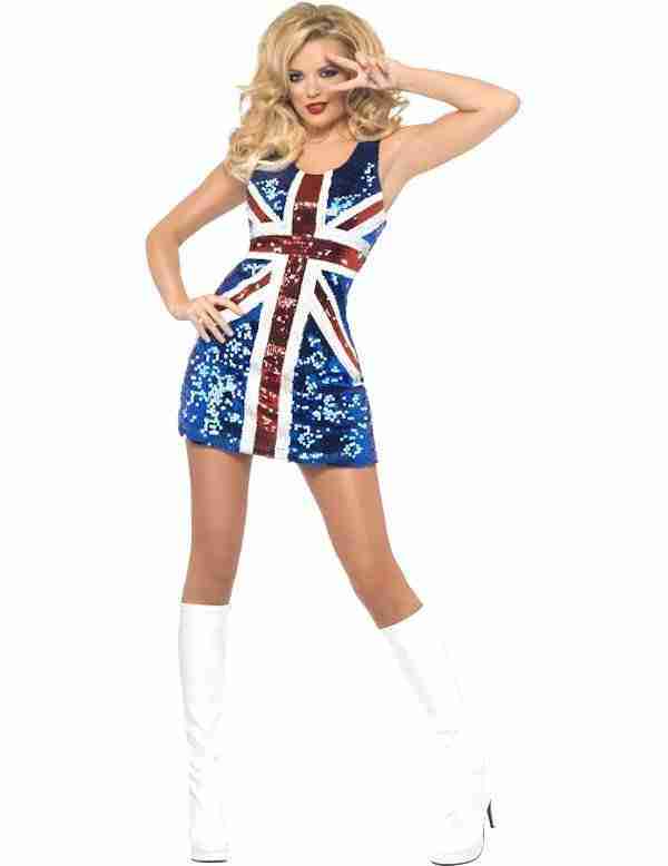 Union Jack Pailletten Kostüm Damen - Glitzerndes Britannia Kleid