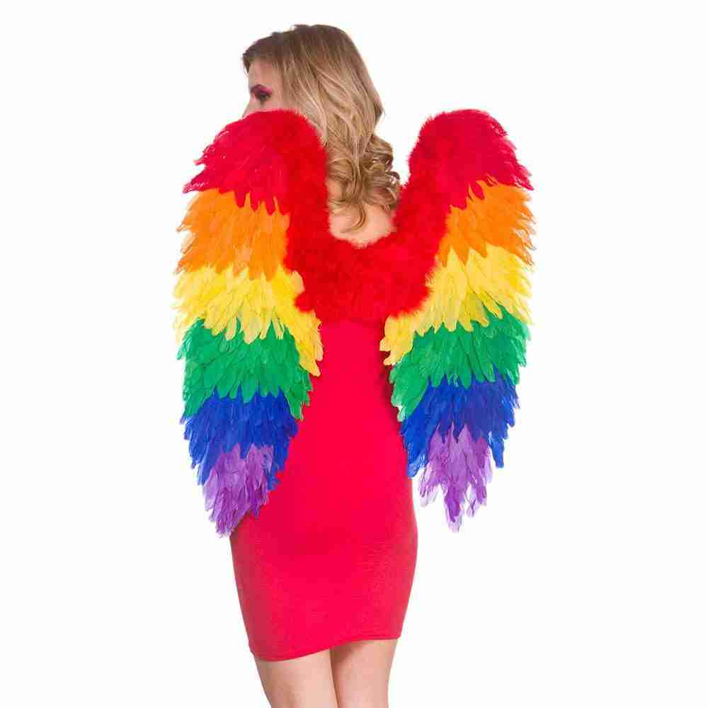 Regenbogen Federflügel Rückansicht bunte Federn Karnevalszubehör