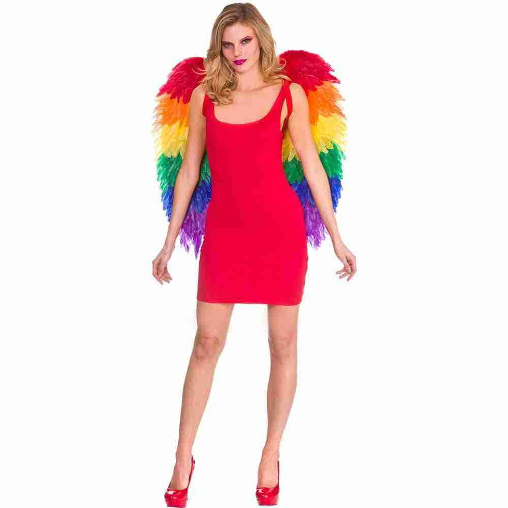 Regenbogen Federflügel 75x75cm große Engelsflügel Pride Kostüm