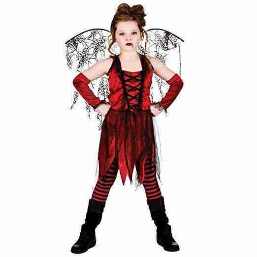 Kinder Halloween Kostüm Vampir Fee rot schwarz mit Flügeln