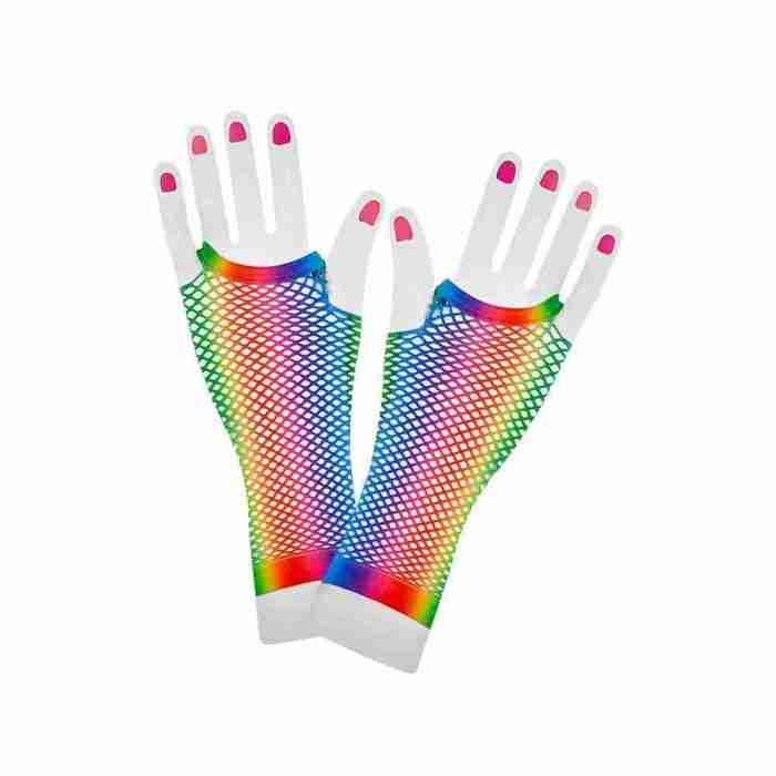 80er Jahre Netzhandschuhe Lang Regenbogen fingerlose Handschuhe bunt