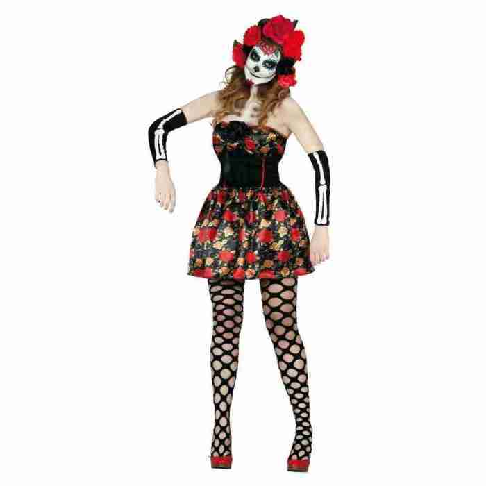 Mexikanische Skelett Tänzerin Kostüm Lady Death Catrina schwarz rot Halloween