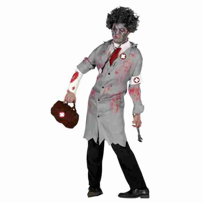 Zombie Arzt Kostüm Herren grau Halloween Doktor Verkleidung mit Blutspritzern