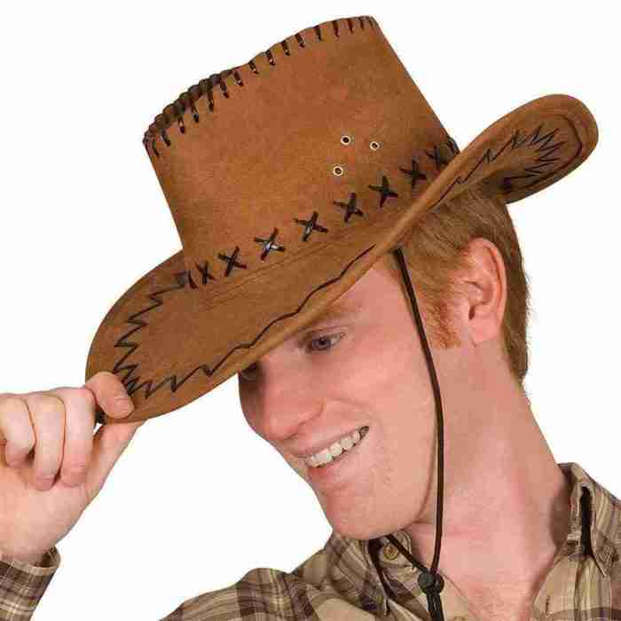 Cowboy Hut braun Seitenansicht Leder-Optik verstellbarer Riemen