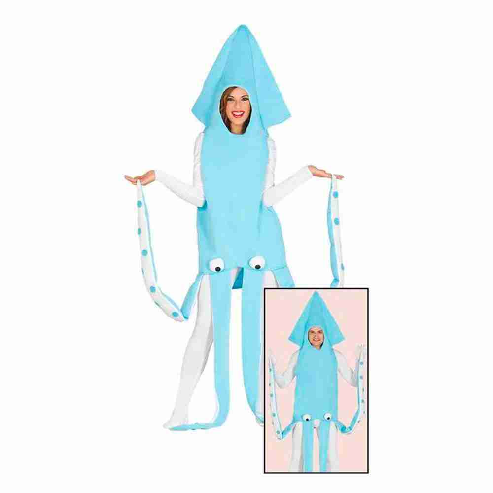 Tintenfisch Kostüm Jumpsuit blau weiß Unisex Meereskostüm Karneval
