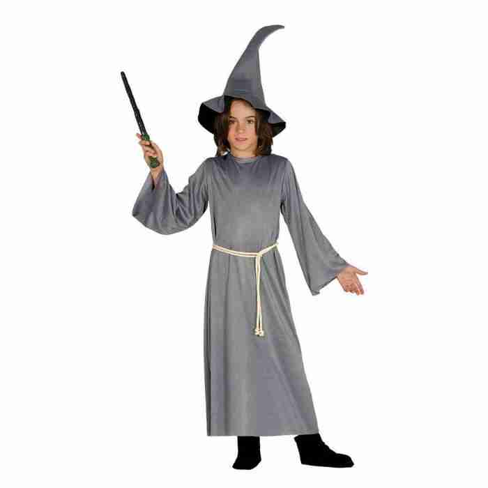Kinder Zauberer Kostüm Gandalf Magier mit grauer Robe und Hut für Halloween