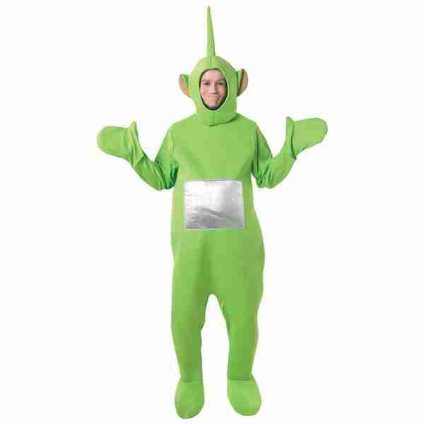 Dipsy Teletubbies Kostüm Details grüner Jumpsuit mit Antenne