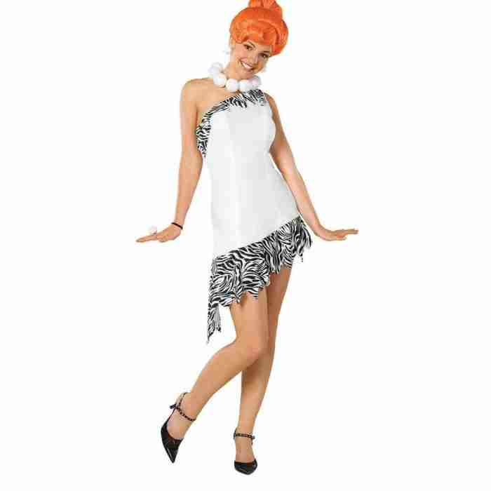 Faschingskostüm Damen Wilma Feuerstein Kostüm mit weißem Kleid und Perücke