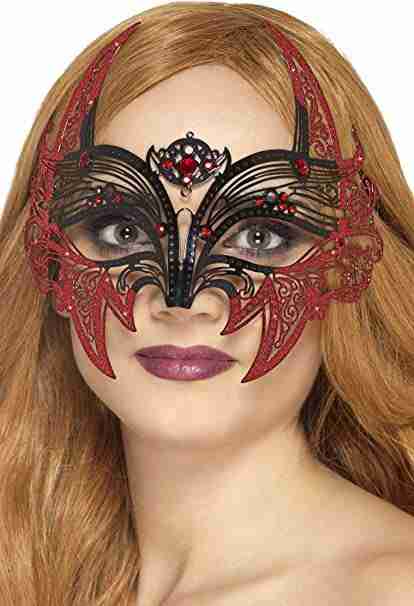 Teufel Augenmaske Metall Filigran schwarz rot venezianische Maske
