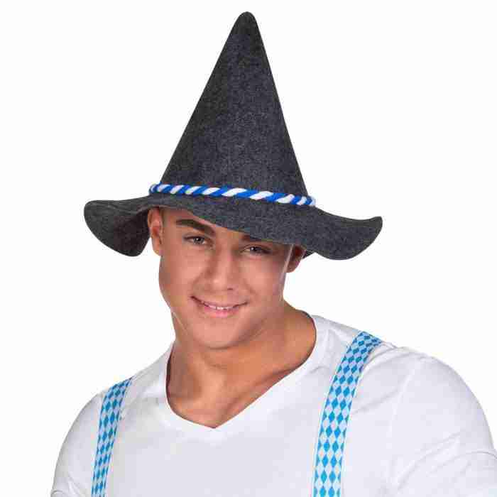 Seppelhut Oktoberfest grau mit blau-weißer Kordel Detailansicht