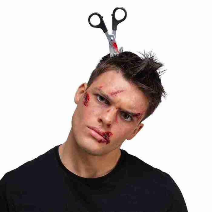 Schere im Kopf Haarreif Halloween Accessoire schwarz grau