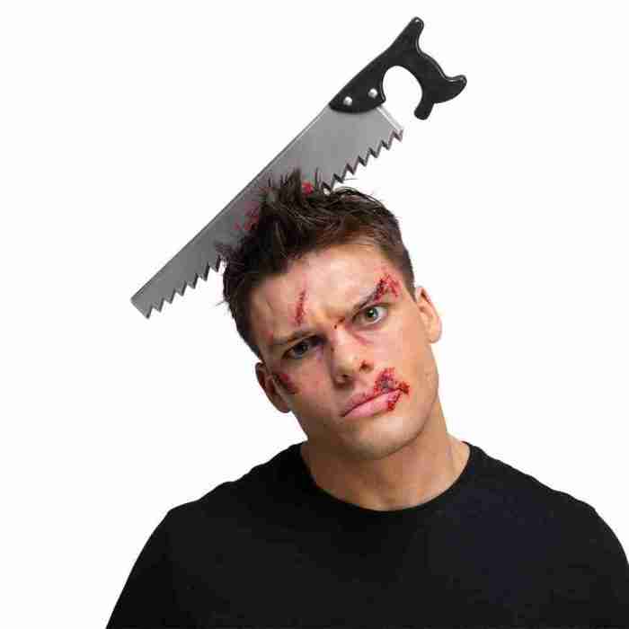 Halloween Accessoire Säge im Kopf Grusel Kostüm Zubehör