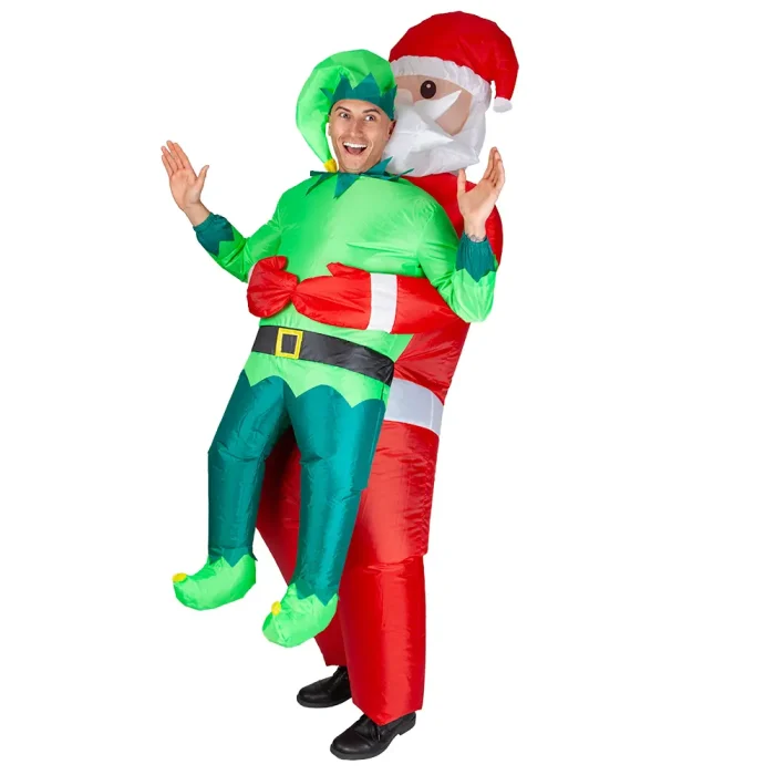 Weihnachtskostüm aufblasbar Santa mit Elf Carry-Me Design