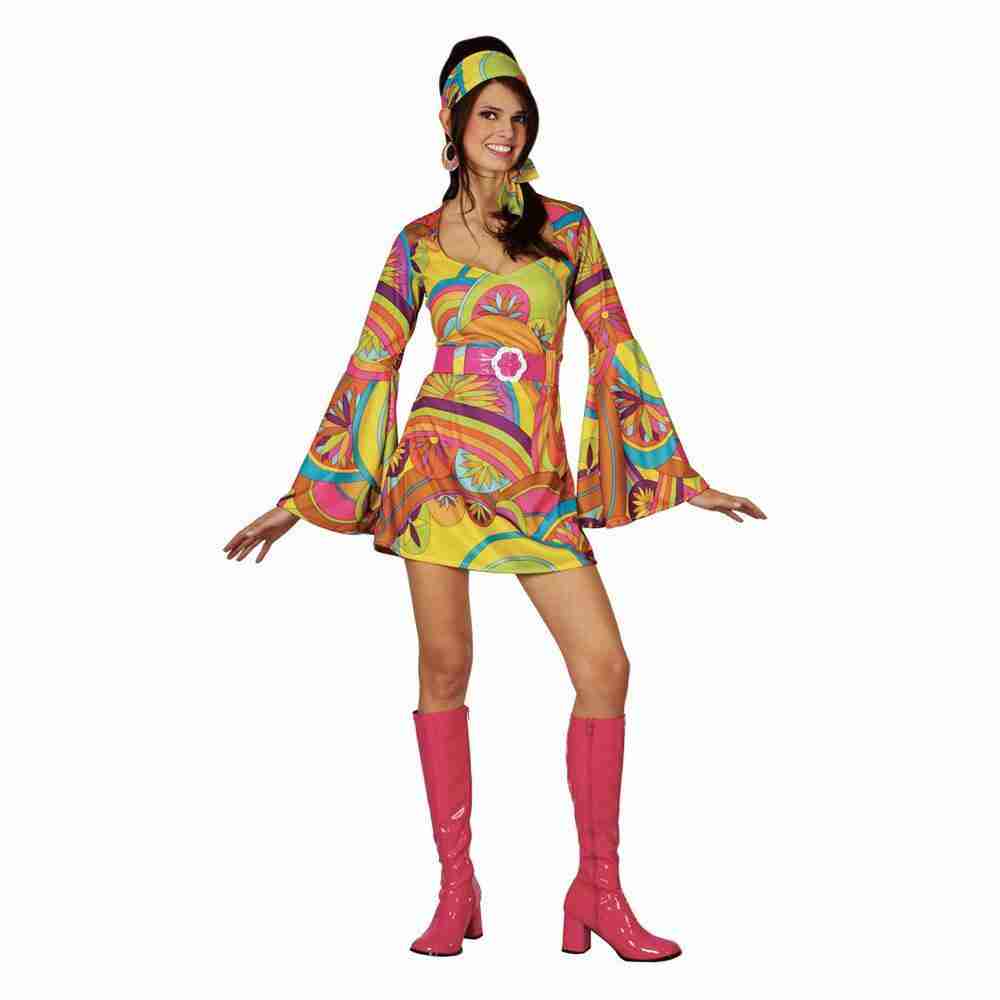 Hippie Kostüm Damen Psychedelisch Go Go Girl 60er Jahre Retro