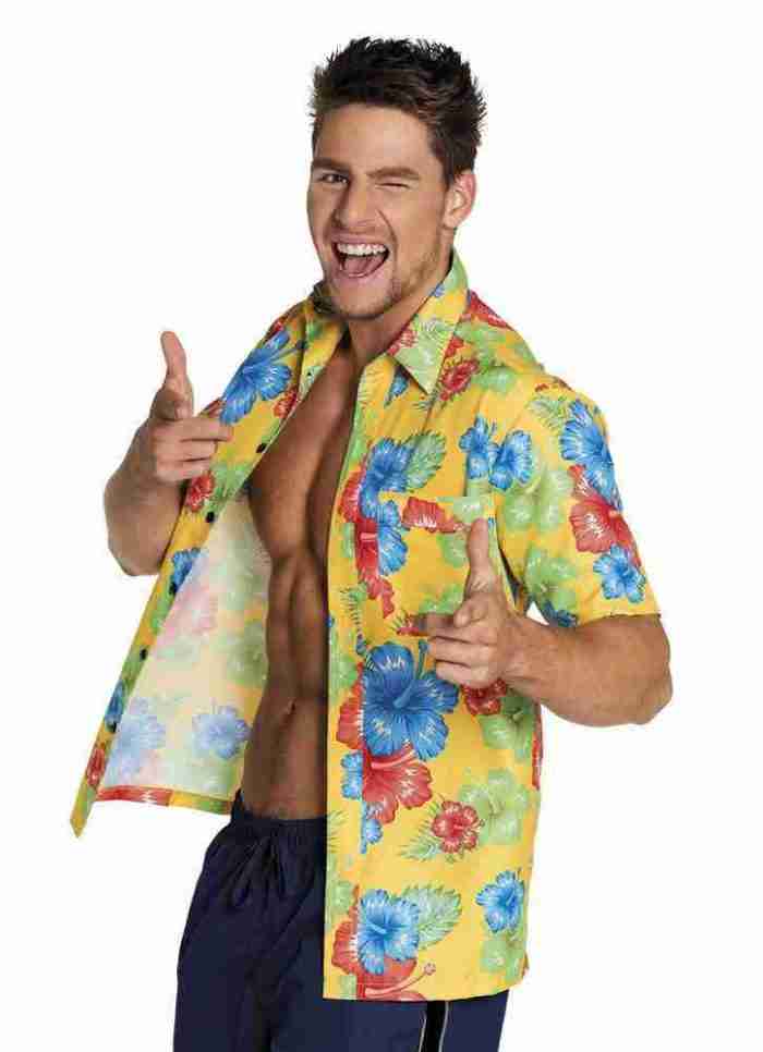 Hawaii Hemd Hibiskus Herren gelb tropisches Kostüm M/L