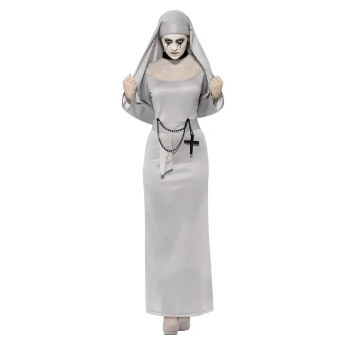 Gothic Nonnen Kostüm Damen Halloween Outfit grau