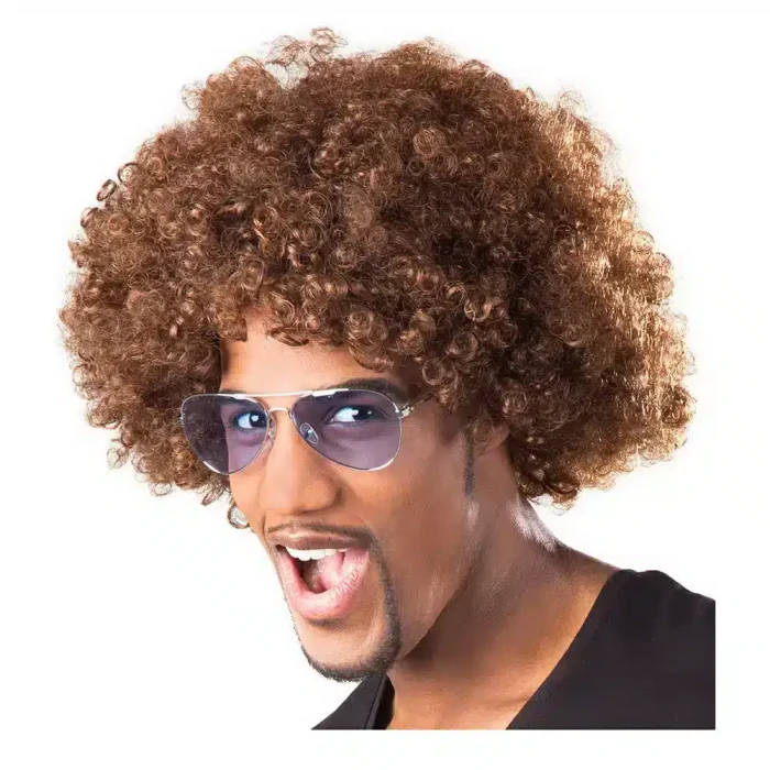 Afro Perücke Braun Mann 70er Jahre Retro Kostüm Zubehör
