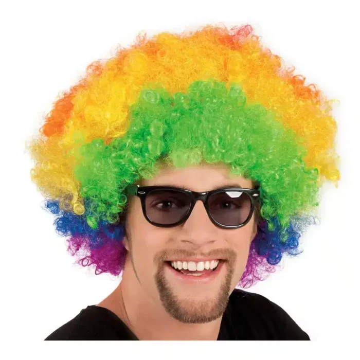 Afro Perücke Bunt Regenbogen Herren Karneval 70er Jahre Retro