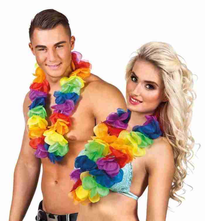 Hawaii Lei Regenbogen XL bunte Blumenkette Karneval
