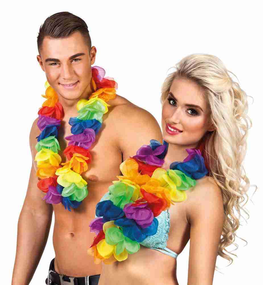 Hawaii Lei Regenbogen XL bunte Blumenkette Karneval