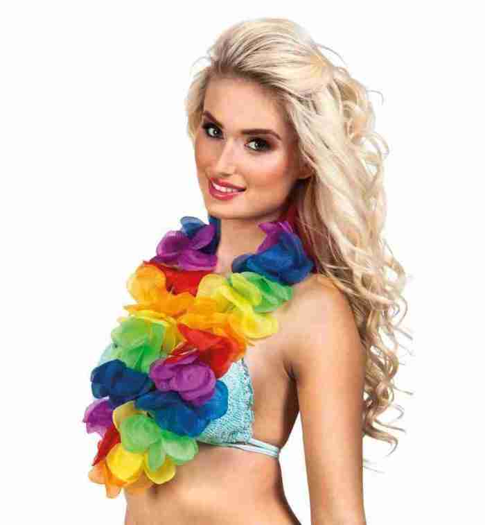 Regenbogen Blumenkette XL Hawaii Lei mehrfarbig