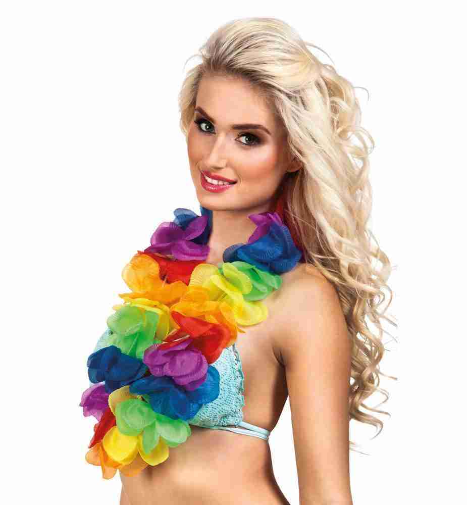 Regenbogen Blumenkette XL Hawaii Lei mehrfarbig