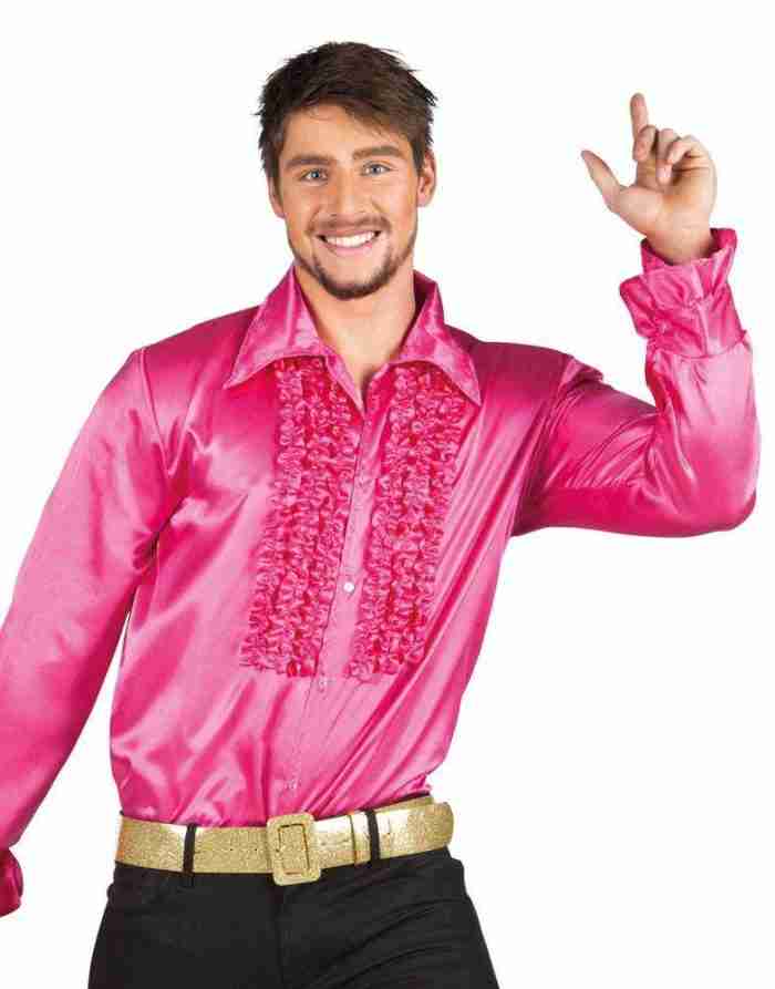 Disco Party Hemd Hot Pink - Herren 70er Jahre Kostüm