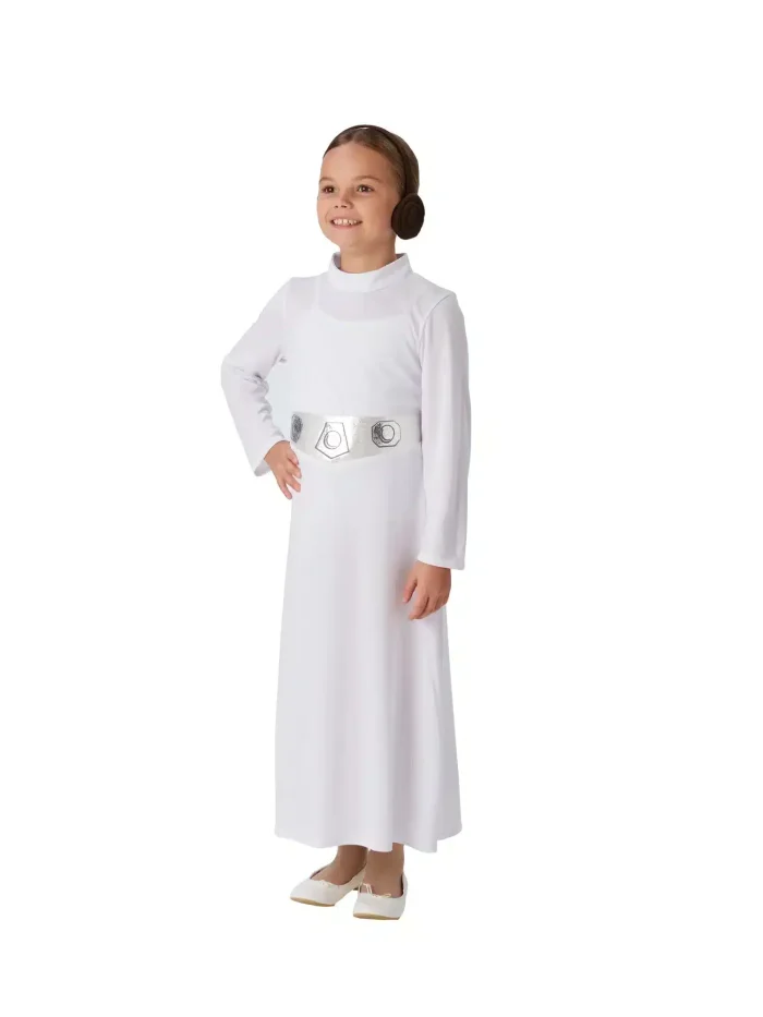 Prinzessin Leia Kostüm Kinder mit weißem Kleid und Gürtel