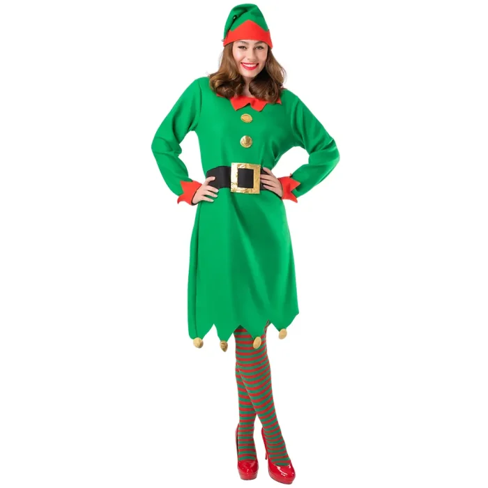 Weihnachtself Kostüm Damen - Santas Helferin Kleid grün mit roter Mütze