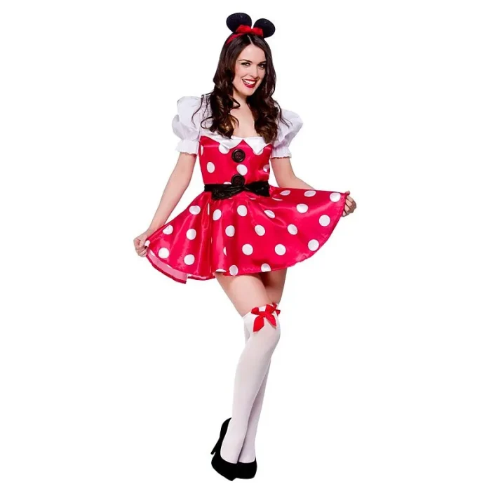 Karnevalskostüm Damen Sexy Maus Kostüm mit rotem Kleid und Mausohren