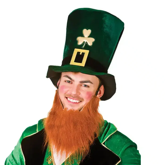 St. Patrick's Zylinder mit Bart grün orange Leprechaun Kostüm Hut