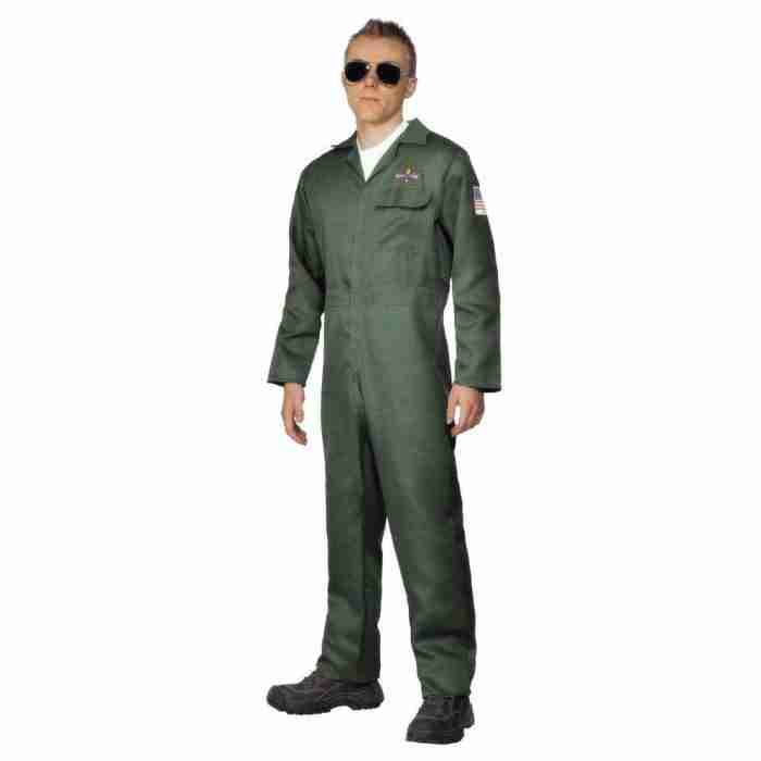 Flieger Kostüm Herren Aviator Jumpsuit grün - carnivalstore.de