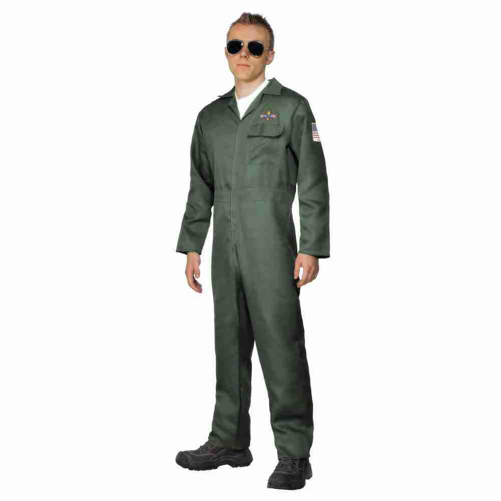 Flieger Kostüm Herren Aviator Jumpsuit grün - carnivalstore.de