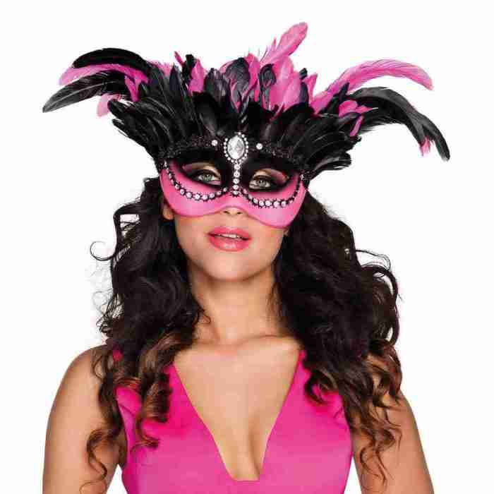 Venezianische Augenmaske Venice Splendida schwarz rosa mit Edelsteinen