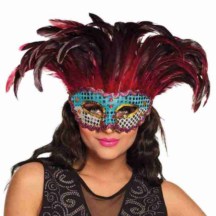 Venezianische Augenmaske Phoenix Queen schwarz rot Federn Maskenball