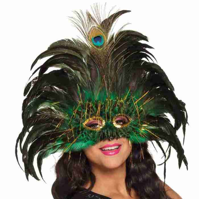 Augenmaske Pfauenfeder schwarz grün Damen venezianische Maske