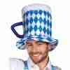 Bayerischer Bierkrug Hut blau weiß Oktoberfest Kopfbedeckung