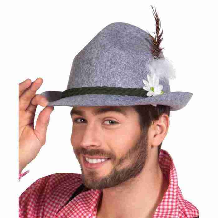 Oktoberfest Hut Herren grau Ewald Deluxe Trachtenhut mit Feder