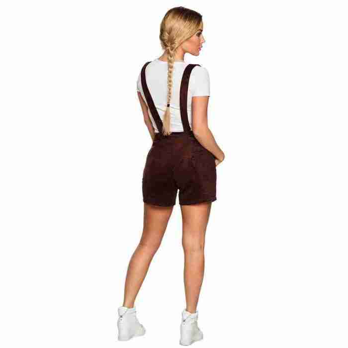 Damen Lederhosen Kostüm Rückansicht braun Hosenträger