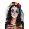 Halloween Kopfschmuck Tiara La Calaca mit bunten Blumen und schwarzem Schleier
