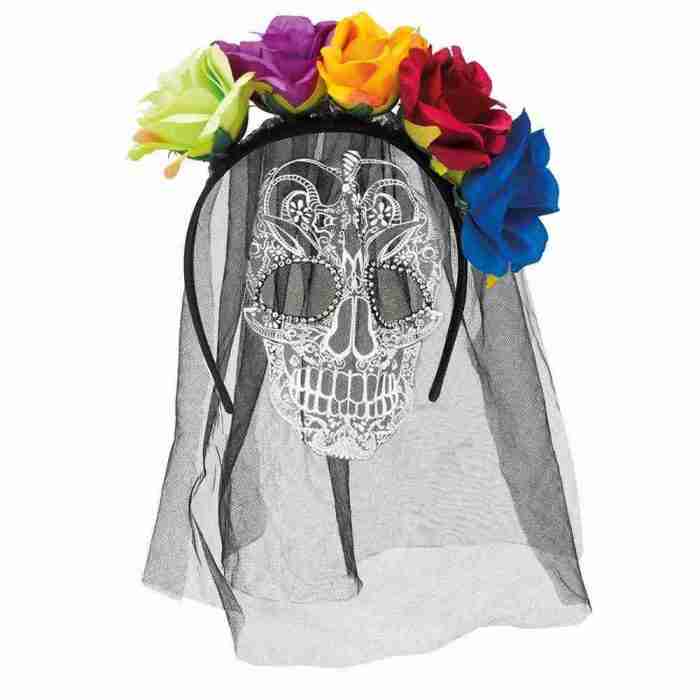 Tiara La Calaca Blumen Haarreif Halloween Accessoire Detailansicht
