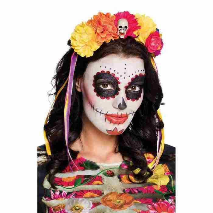 Totenkopf Blumen Haarreif La Pelona Halloween Kopfschmuck bunt