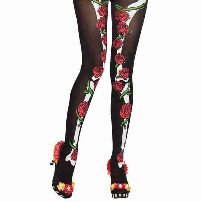 Strumpfhose La Muerte schwarz rot Day of the Dead Halloween Damen