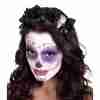 Day of the Dead Haarreif schwarz mit Totenkopf und Rosen Halloween Accessoire