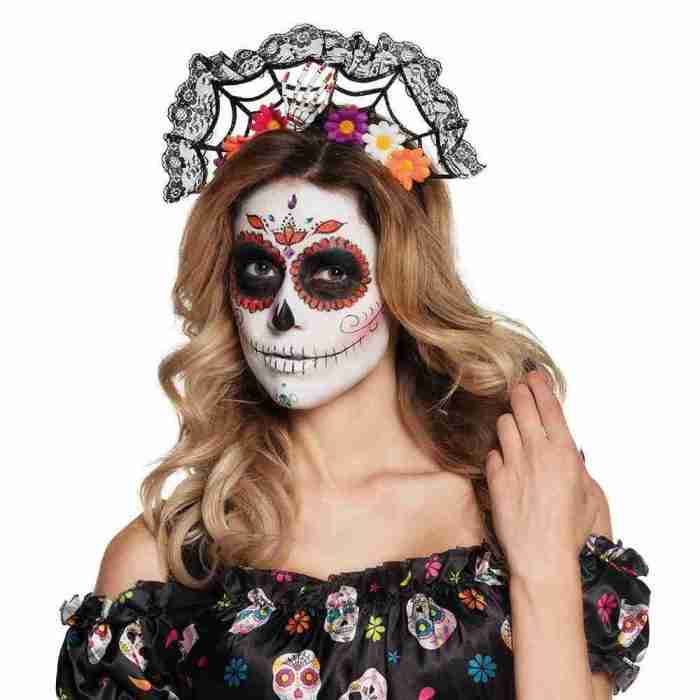 Blumen Diadem schwarz Tiara La Flora für Damen Kostüm