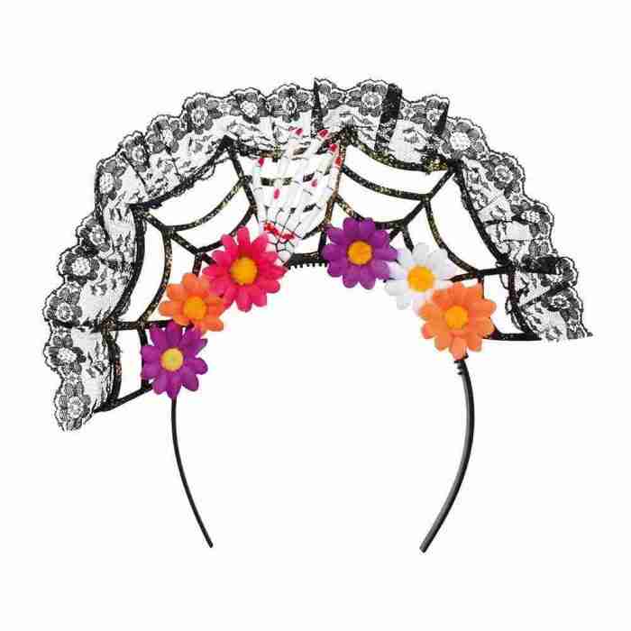 Elegante schwarze Tiara mit Blütenmuster Kostüm Accessoire